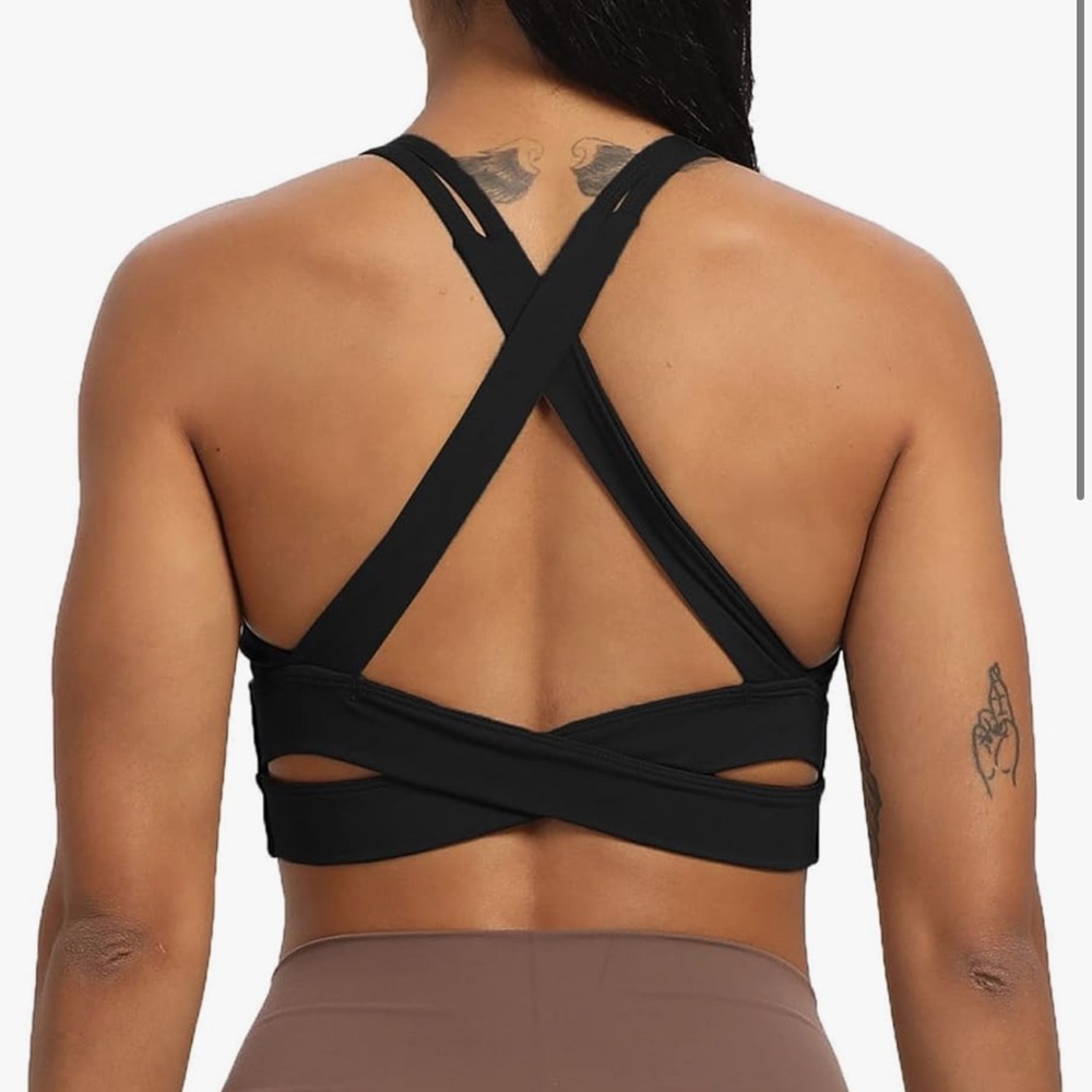 🖤❣️ Aoxjox Workout Fitness Backless Trainning Infinity Sports Bra Large Black